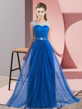 Captivating Blue Lace Up Court Dresses for Sweet 16 Beading Sleeveless Floor Length