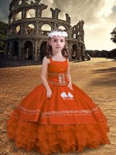 Stylish Orange Red Sleeveless Satin and Organza Zipper Girls Pageant Dresses for Wedding Party