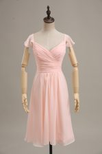  Pink Prom and Party and Sweet 16 and Wedding Party with Ruching Straps Cap Sleeves Zipper