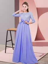  Lavender Empire Lace and Belt Damas Dress Side Zipper Chiffon 3 4 Length Sleeve Floor Length