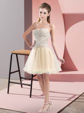  Champagne Sleeveless Beading Mini Length Homecoming Dress