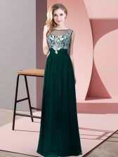 Eye-catching Floor Length Peacock Green Evening Dress Chiffon Sleeveless Beading