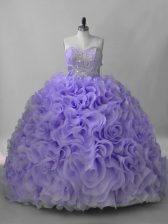 Clearance Lavender Sleeveless Brush Train Beading Quinceanera Gowns