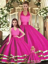  Sleeveless Ruffled Layers Lace Up Quinceanera Dress with Fuchsia