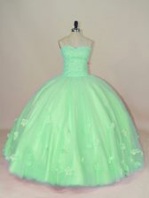 Custom Designed Sweetheart Sleeveless Quinceanera Gown Floor Length Hand Made Flower Green Tulle