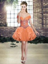 Popular Mini Length Ball Gowns Sleeveless Orange Prom Evening Gown Lace Up