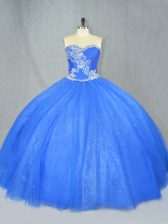 Enchanting Tulle Sweetheart Sleeveless Lace Up Beading Sweet 16 Dress in Blue