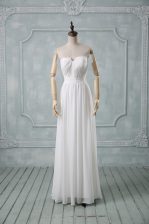 Best White Empire Chiffon Off The Shoulder Sleeveless Ruching Floor Length Zipper 