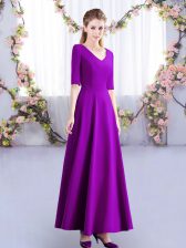 Adorable Satin Half Sleeves Ankle Length Quinceanera Court of Honor Dress and Ruching
