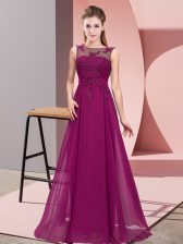 Captivating Scoop Sleeveless Zipper Damas Dress Purple Chiffon
