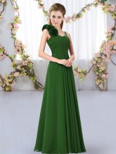 Cheap Chiffon Straps Sleeveless Lace Up Hand Made Flower Quinceanera Court of Honor Dress in Dark Green