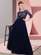 Beautiful Chiffon 3 4 Length Sleeve Floor Length Vestidos de Damas and Lace and Belt