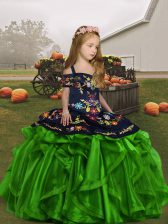 Custom Design Straps Neckline Embroidery and Ruffles Pageant Dress Sleeveless Lace Up