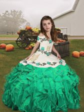 Beautiful Straps Sleeveless Organza Evening Gowns Embroidery and Ruffles Lace Up