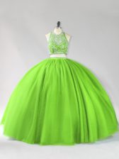  Backless Quinceanera Dress Beading Sleeveless Floor Length