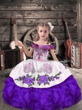  Off The Shoulder Sleeveless Organza Pageant Dresses Beading and Embroidery and Ruffles Lace Up