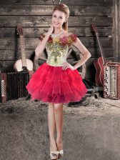  Red Sleeveless Hand Made Flower Floor Length Dress for Prom