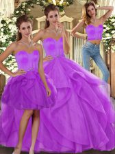 Fashion Lilac Sweetheart Lace Up Beading and Ruffles Quinceanera Dress Sleeveless