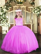  Lilac Ball Gowns Tulle Scoop Sleeveless Beading Floor Length Zipper Pageant Gowns