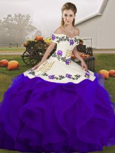 Elegant White And Purple Lace Up Vestidos de Quinceanera Embroidery and Ruffles Sleeveless Floor Length