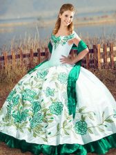  Green Off The Shoulder Lace Up Embroidery and Ruffles Sweet 16 Dress Sleeveless