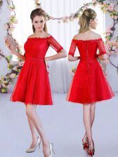 New Style Red Off The Shoulder Lace Up Lace Quinceanera Dama Dress Half Sleeves
