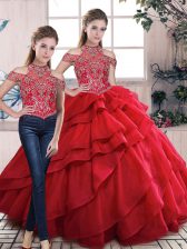 Great Two Pieces Red 15th Birthday Dress Lace Up