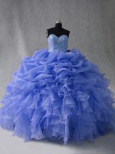  Blue Sleeveless Organza Lace Up 15th Birthday Dress for Sweet 16 and Quinceanera