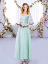 Admirable Light Blue Off The Shoulder Side Zipper Lace and Belt Quinceanera Court Dresses Half Sleeves