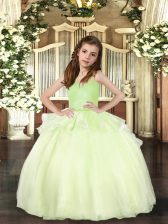 Excellent Yellow Green Ball Gowns Beading Little Girls Pageant Gowns Lace Up Organza Sleeveless Floor Length