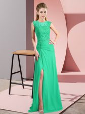 Customized Turquoise Sleeveless Beading Floor Length Prom Dress
