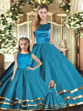 Fitting Scoop Sleeveless Lace Up Sweet 16 Dress Teal Tulle