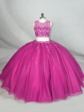 Super Fuchsia Scoop Neckline Beading Quince Ball Gowns Sleeveless Zipper
