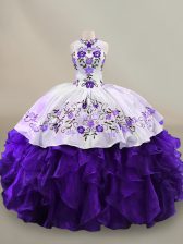 Inexpensive Long Sleeves Embroidery and Ruffles Lace Up Quince Ball Gowns