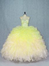 Eye-catching Sweetheart Sleeveless Ball Gown Prom Dress Floor Length Beading and Ruffles Multi-color Organza