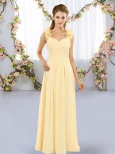 Sexy Floor Length Lace Up Vestidos de Damas Yellow for Wedding Party with Hand Made Flower
