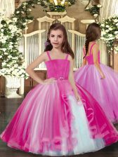  Lilac Lace Up Straps Beading Little Girls Pageant Dress Tulle Sleeveless