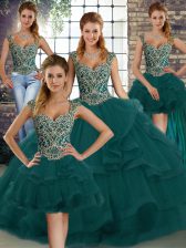 Dazzling Sleeveless Lace Up Floor Length Beading and Ruffles Vestidos de Quinceanera