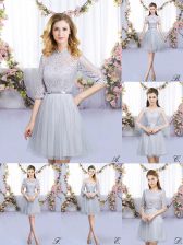  High-neck Half Sleeves Zipper Vestidos de Damas Grey Tulle