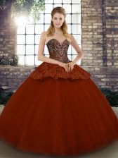  Ball Gowns Quinceanera Dresses Rust Red Sweetheart Tulle Sleeveless Floor Length Lace Up