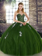 Deluxe Olive Green Sweetheart Lace Up Beading and Appliques 15th Birthday Dress Sleeveless