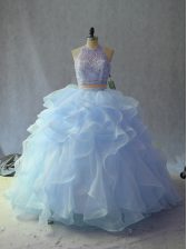  Halter Top Sleeveless Sweet 16 Dress Beading and Ruffles Backless