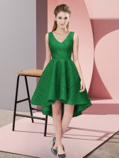 Designer High Low Dark Green Quinceanera Dama Dress Lace Sleeveless Lace