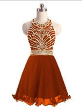 High Quality Mini Length A-line Sleeveless Rust Red Zipper