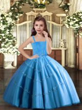 Affordable Floor Length Baby Blue Kids Pageant Dress Straps Sleeveless Lace Up