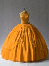  Orange Halter Top Lace Up Beading Sweet 16 Dress