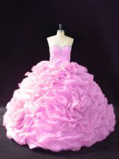 Best Selling Lilac Sleeveless Beading and Pick Ups and Hand Made Flower Lace Up Sweet 16 Quinceanera Dress