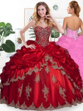 Amazing Organza Sweetheart Sleeveless Lace Up Beading and Appliques and Pick Ups Vestidos de Quinceanera in Wine Red