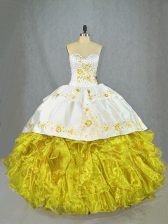 Glorious Yellow Sleeveless Beading and Embroidery and Ruffles Lace Up Quince Ball Gowns