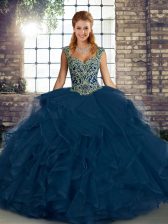 High End Sleeveless Lace Up Floor Length Beading and Ruffles Vestidos de Quinceanera